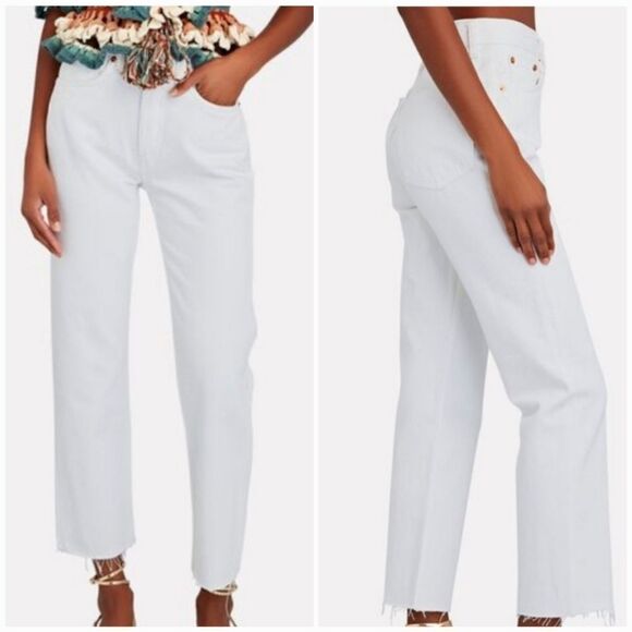 NWT Re/Done x LEVI'S High Rise Straight Leg Ankle Crop Raw Hem Jeans In White 29 - Picture 1 of 5